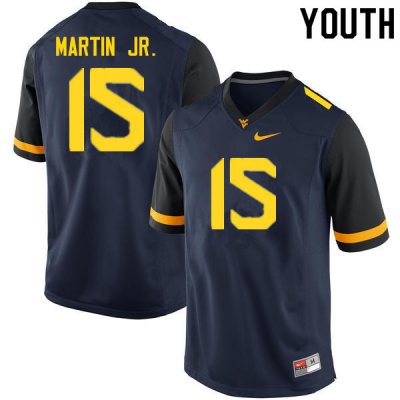 Youth West Virginia Mountaineers NCAA #15 Kerry Martin Jr. Navy Authentic Nike Stitched College Football Jersey QS15E56QG